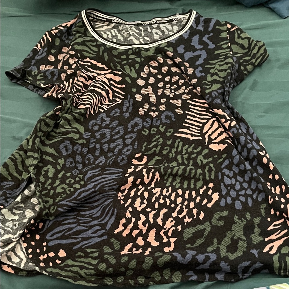 Calvin Klein Performance Black and Green Cheetah Patterned Top